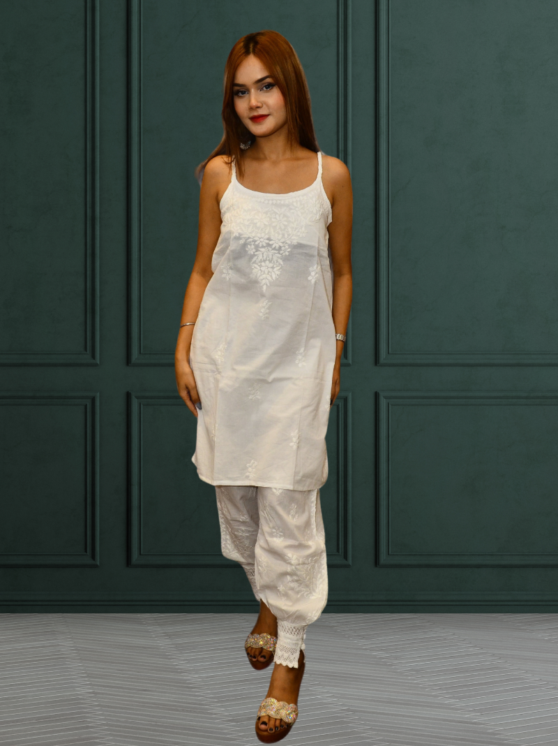 AYRA white COTTON SHORT kurta BY TAIBAANA